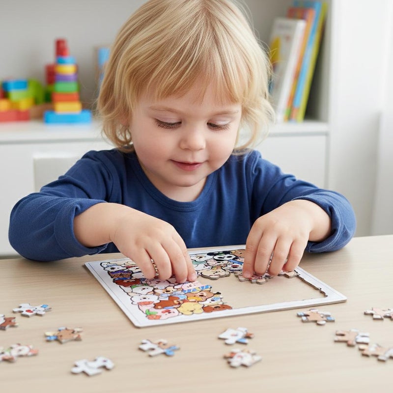 50-Piece Wooden Animal Puzzles,Irregular Wooden Puzzle (Cat/Dinosaur/Bear),Wood Toy Animal Puzzle,Cute Animal Cats Wood Puzzles,Premium Challenging Brain Teaser & Stress Relief Gift - Image 3